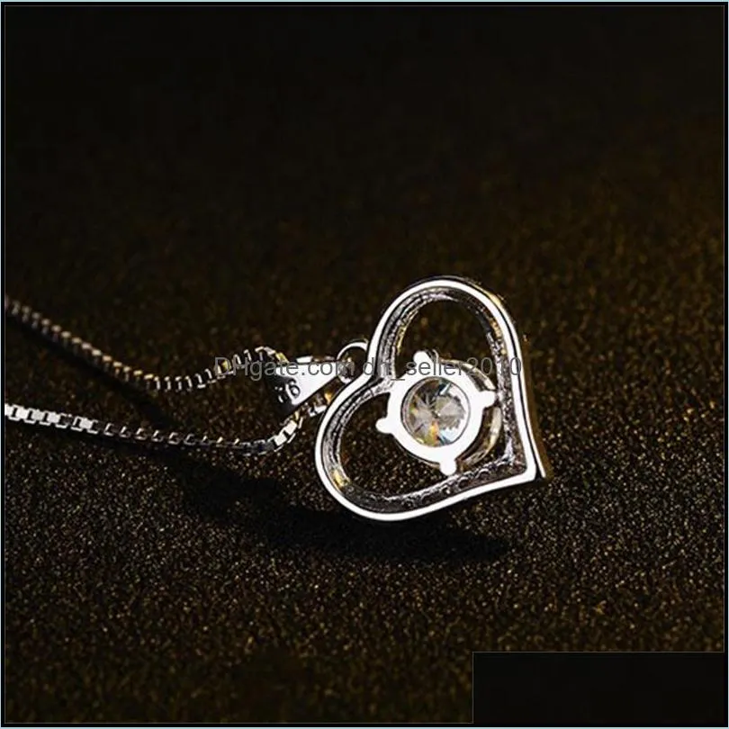 Original 100% 925 Sterling Silver Jewelry 6mm CZ Diamant Heart Pendant Necklace For Valentine`s Day Gift of Love