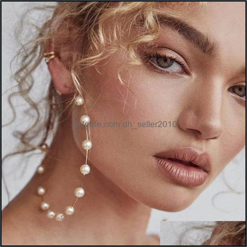 Fashion Women Faux Pearl Beaded Charm Big Hoop Earrings Statement Jewelry Gift 213 R2