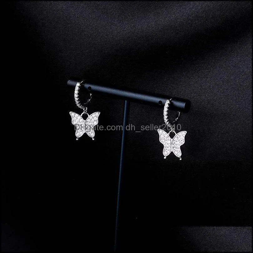 1 Pair Iced Butterfly Earrings for Women 14K Gold Vintage Drop Earrings Wedding Party Jewelry Gift 3801 Q2
