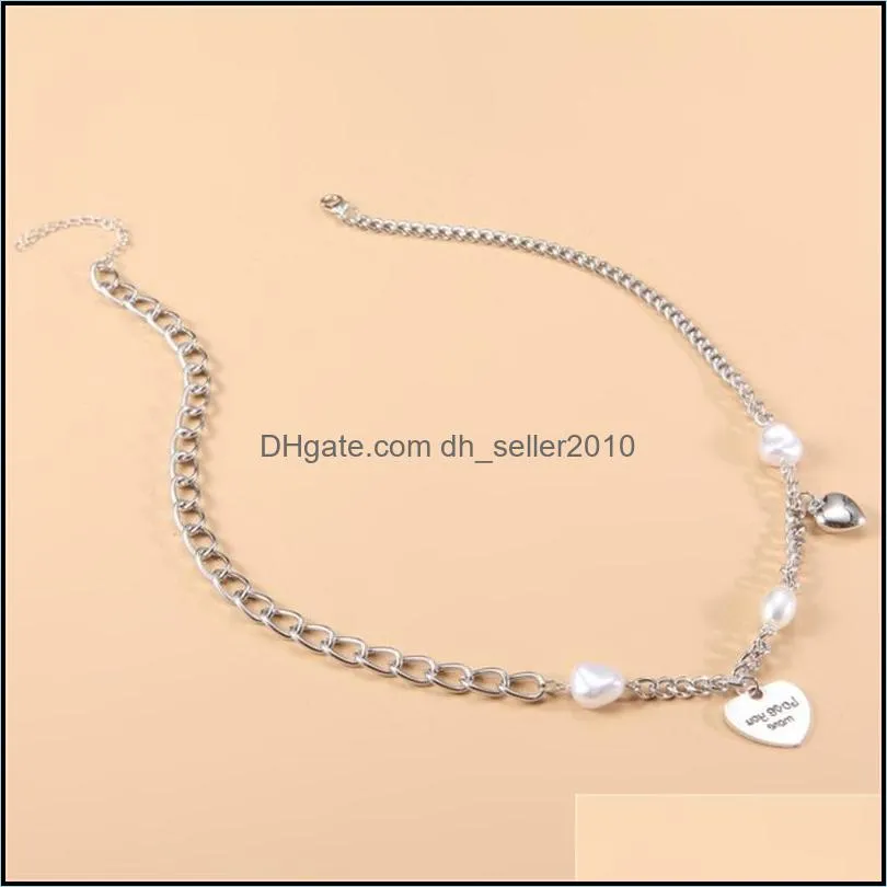 Fashion Jewelry Vintage Hip- Faux Pearl Letter Lover Heart Pendant Necklace Women Choker Necklaces 3829 Q2