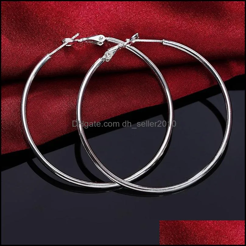 925 Sterling Silver Smooth 50/60/70/80mm Round Circle Hoop Earrings For Women Fashion Charm Engagement Wedding Jewelry 812 Z2