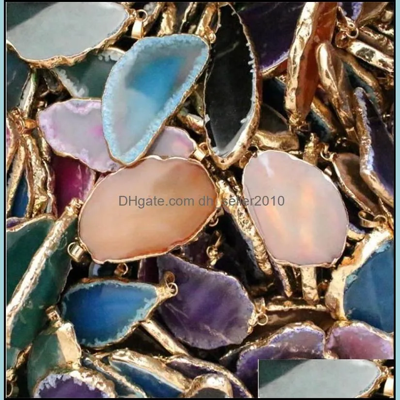 10pcs/lot Blue quartz crystal Stone Pendant agates Druzy pendulum Natural stone charm Necklace pendants jewelry making Women gifts29