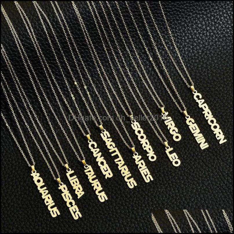 gold letter zodiac necklace constellation necklaces custom stainless steel english necklace birthday jewelry gifts 2948 q2