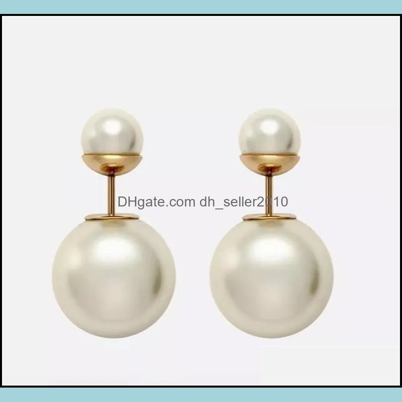 Fashion Have stamps pearl stud earrings aretes for lady women Party wedding lovers gift engagement jewelry for Bride 107 L2