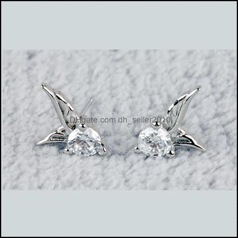 Women Angel Wings Stud Earrings Fashion South Korea Bohemian Ear Jewelry 925-Sterling-Silver Austrian Crystal Angel Wing 352 N2