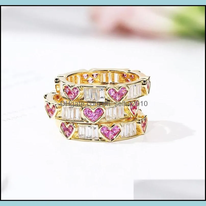 Love Heart Pattern Engagement Ring Jewelry Women Plated Gold Zircon Rings Fashion Valentines Day Present 6 5qz J2