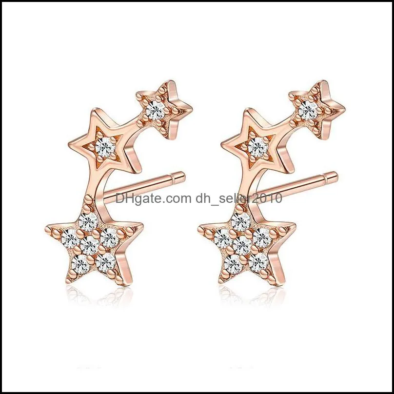 Sterling Silver Woman Delicate Star Cubic Zirconia Earrings Female Fine Jewelry For Valentine`s Day Gift 732 Z2
