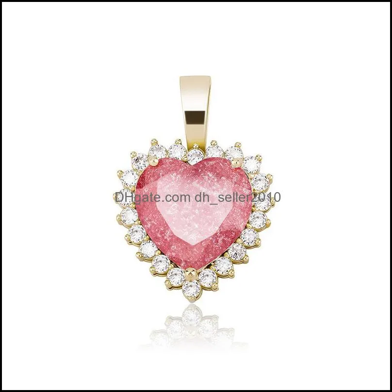 Love Heart Necklaces Fashion Gold Silver Color Men Women Pendant Necklaces Luxury Big Size Heart Zircon Hip Hop Necklaces 3483 Q2