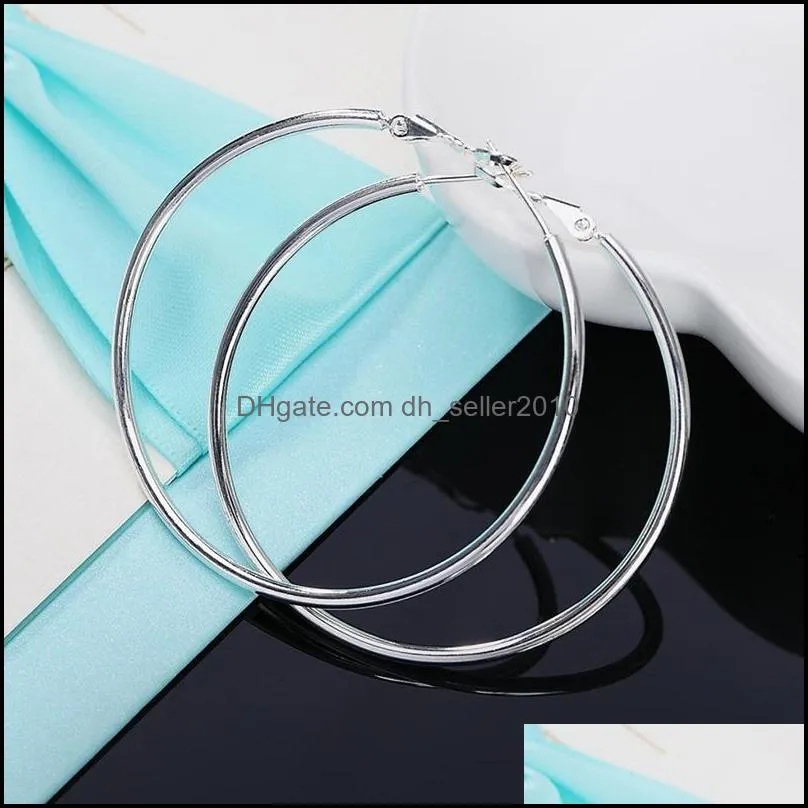 925 Sterling Silver Smooth 50/60/70/80mm Round Circle Hoop Earrings For Women Fashion Charm Engagement Wedding Jewelry 812 Z2