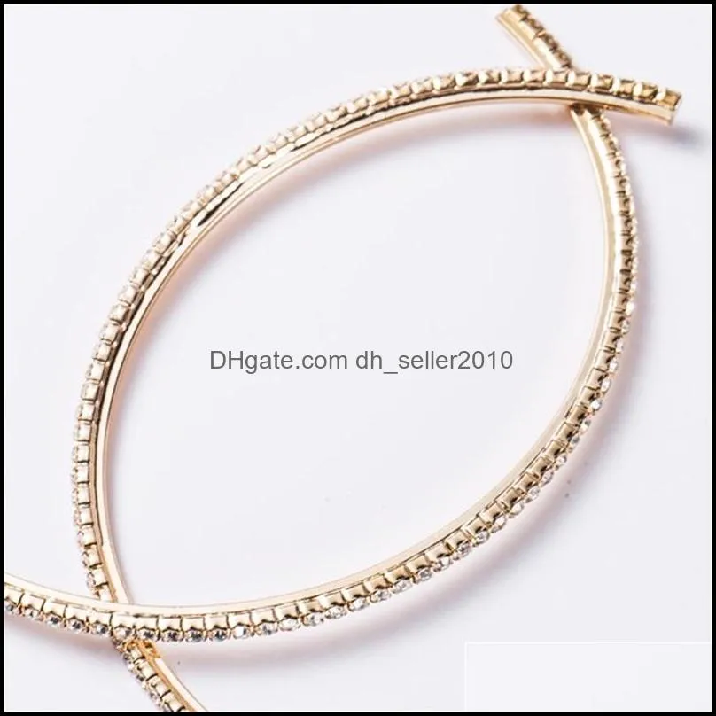 Party Fashion Round Hoop Big Charm Earrings Rhinestone Circle Crystal Earring Elegant Simple Pierced Silver Golden 2244 Q2