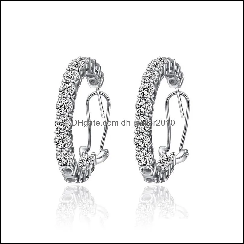 Silver Created Moissanite Gemstone Hoop Earrings Wedding Engagement Fine Jewelry Gift Wholesale 688 Z2