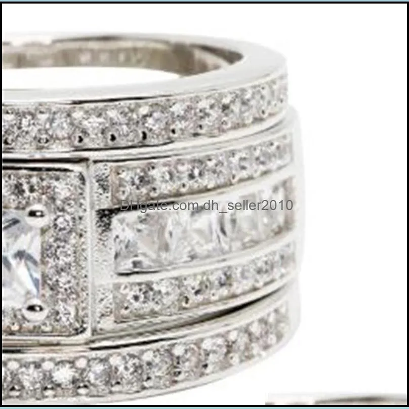 Luxury Jewelry Engagement wedding Band ring Set for women Gift 3ct Simulated diamond Cz 925 Sterling Silver Party ring