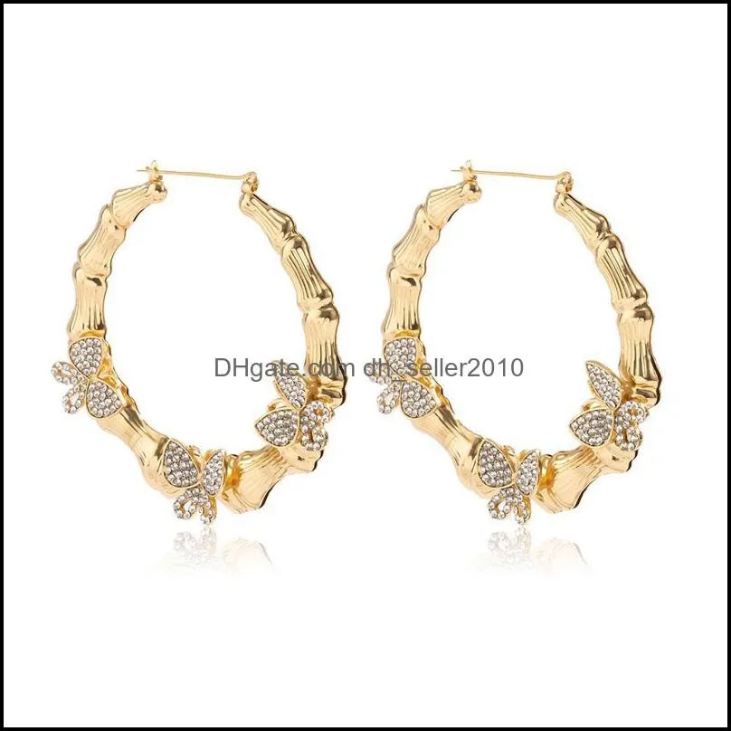 Silver Gold Hoop Earrings Women Iced Out Bling Rhinestone Butterfly Geometric Bamboo Earring Fashion Brand Statement Street Part 1159