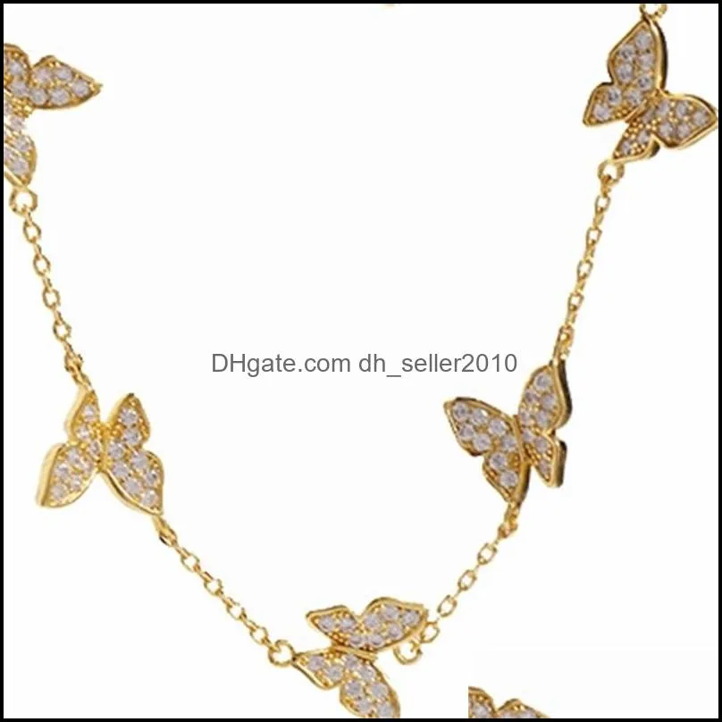 Exquisite Diamond Four Leaf Clover Butterfly Pendant Crystals Clavicle Chain Necklace 18K Gold for Van Women&Girls Wedding Vale 2162