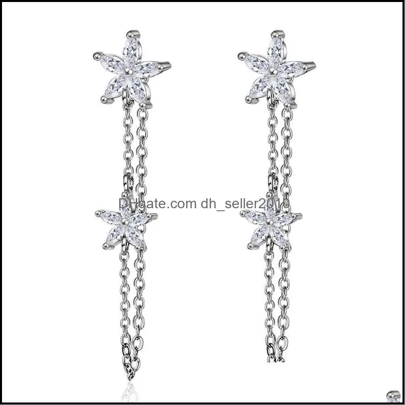 Clear Crystal Star Flower Tassels Earring For Women Fashion silver jewelry Brincos Bijoux 3782 Q2