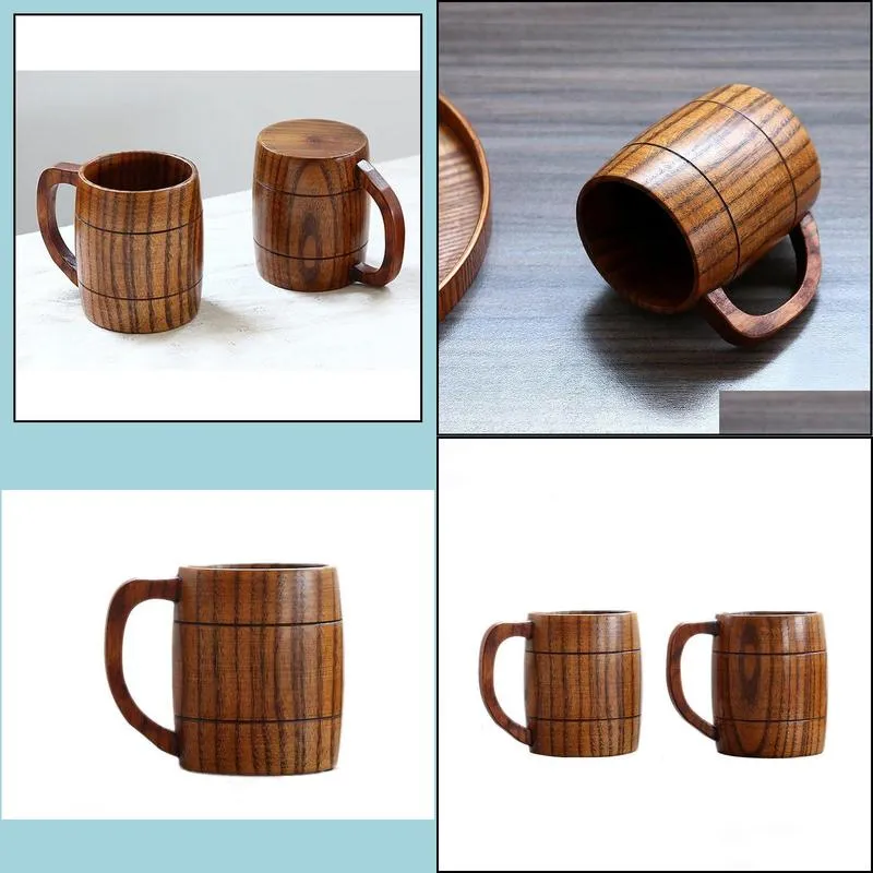 8.5x10.5cm natural wooden beer cup handmade wood cup wooden portable outdoor cup with handle tea coffee mug 350ml