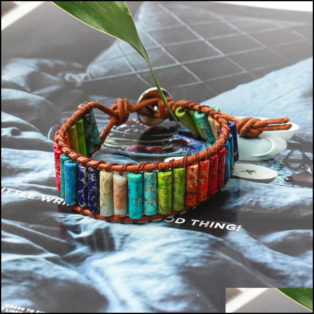 new seven color chakra natural imperial stone woven bracelet seven chakras leather bracelet