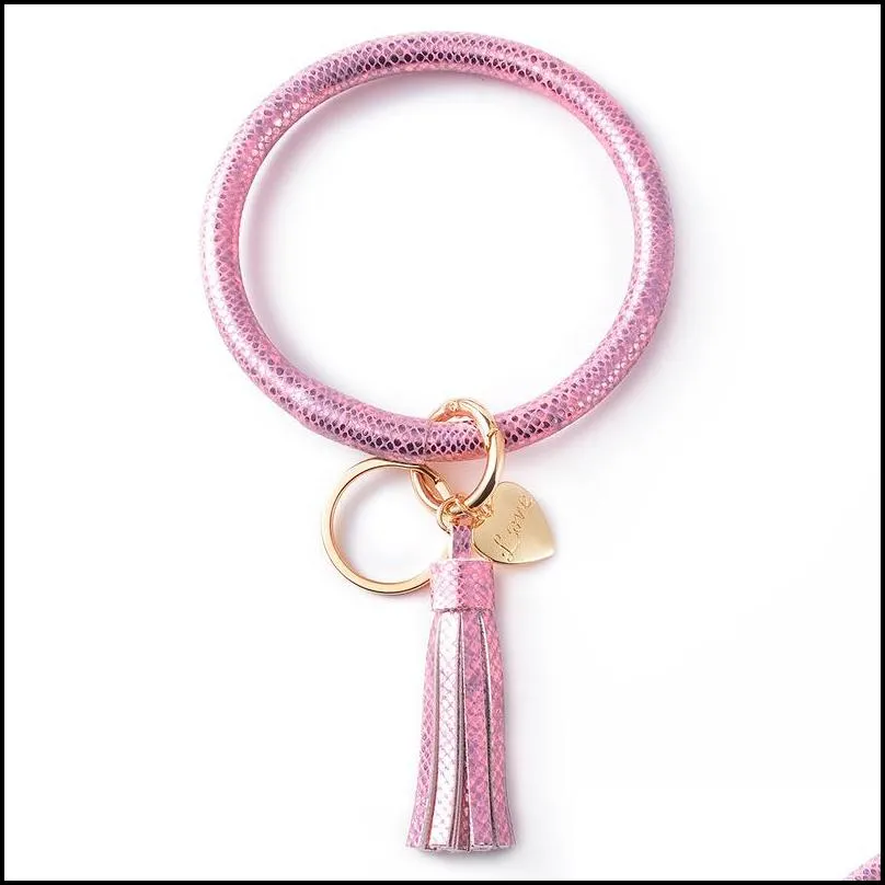 pu leather bracelet key ring peach heart tassel pendant pu leather bracelet key ring, fashion bracelet