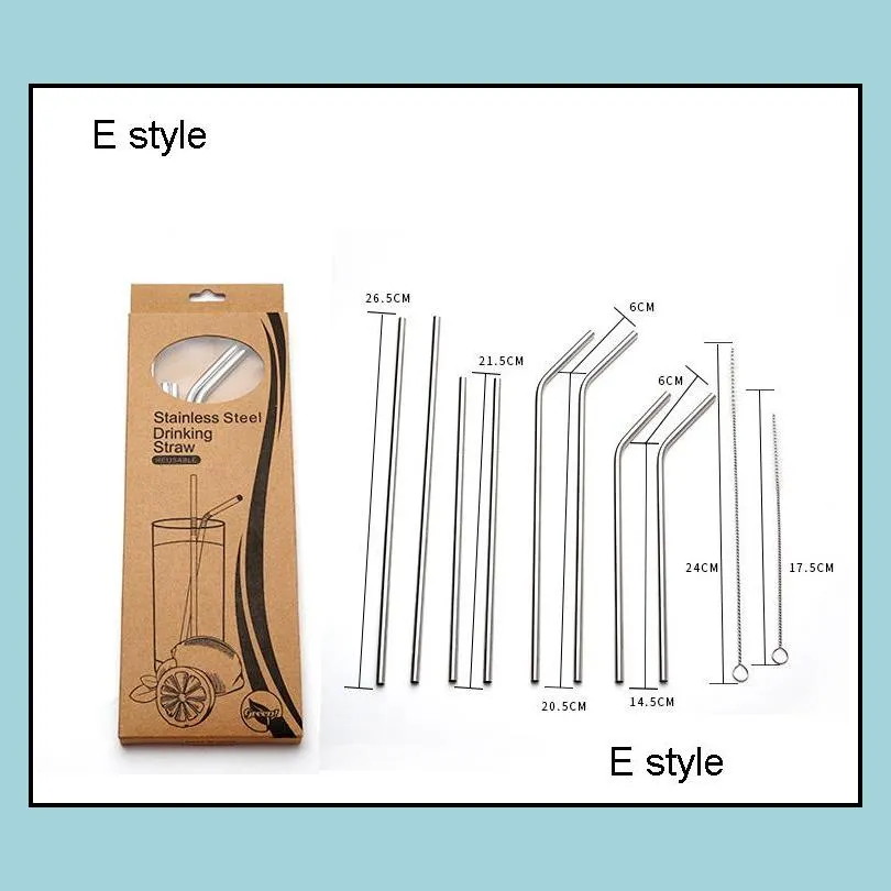 fda 304 stainless steel straws set with retail box packing curved straight stainless steel straws milk tea coffee drinking straws