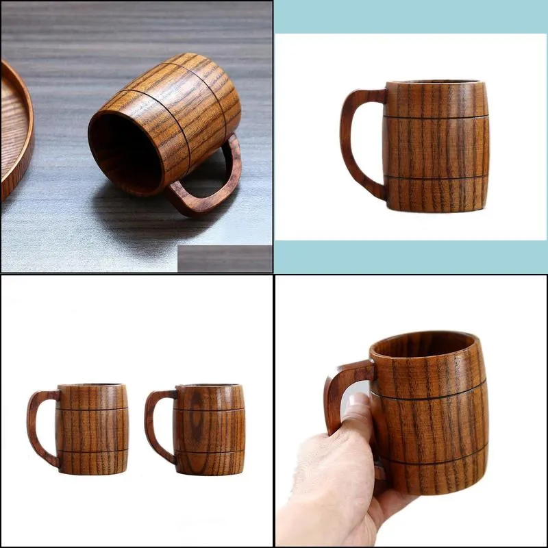 8.5x10.5cm natural wooden beer cup handmade wood cup wooden portable outdoor cup with handle tea coffee mug 350ml