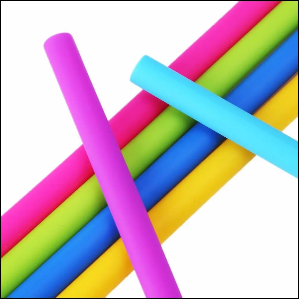 25cm food grade silicone drinking straws silicone straight bent straws set with two brushes for cups