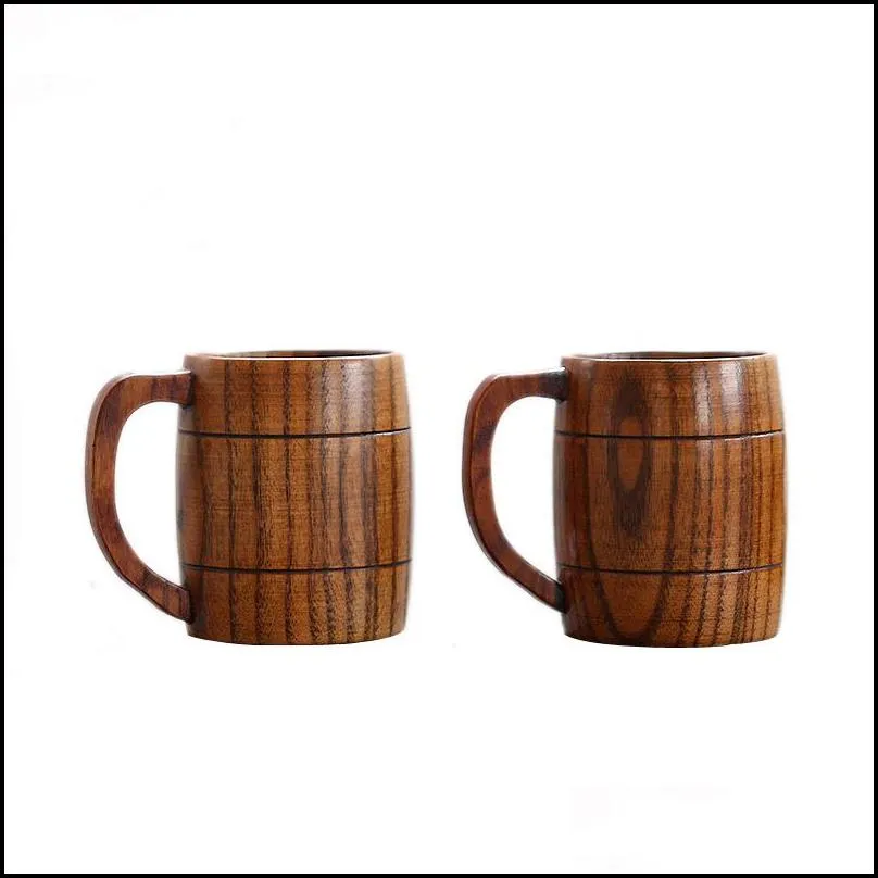 8.5x10.5cm natural wooden beer cup handmade wood cup wooden portable outdoor cup with handle tea coffee mug 350ml