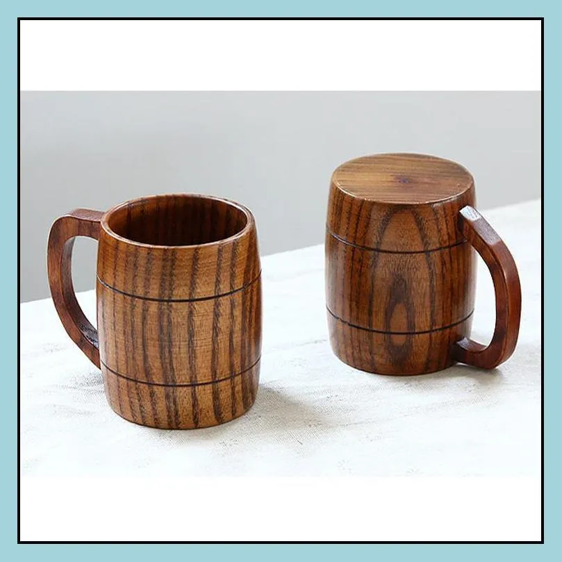 8.5x10.5cm natural wooden beer cup handmade wood cup wooden portable outdoor cup with handle tea coffee mug 350ml