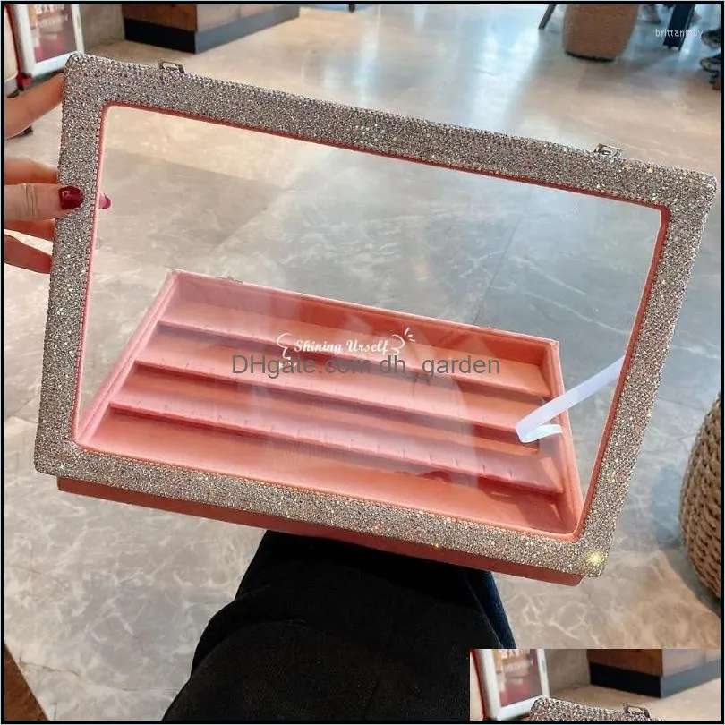 jewelry pouches pink ring display organizer case tray holder earrings storage box with crystal transparent cover