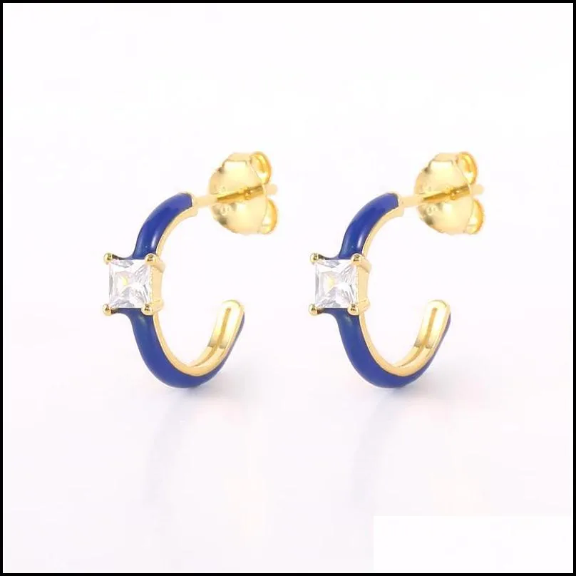 hoop & huggie aide 925 sterling silver colored enamel square zircon opening circle earrings for women luxury c shape jewelryhoop