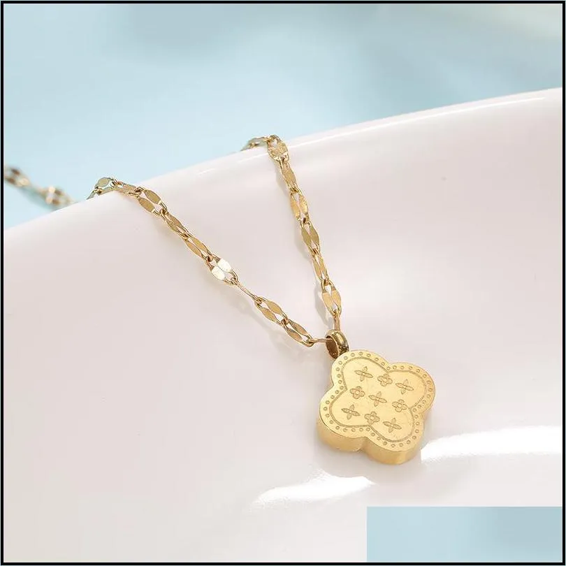 fashion clover charm bracelet gold titanium steel necklace earring for women gift