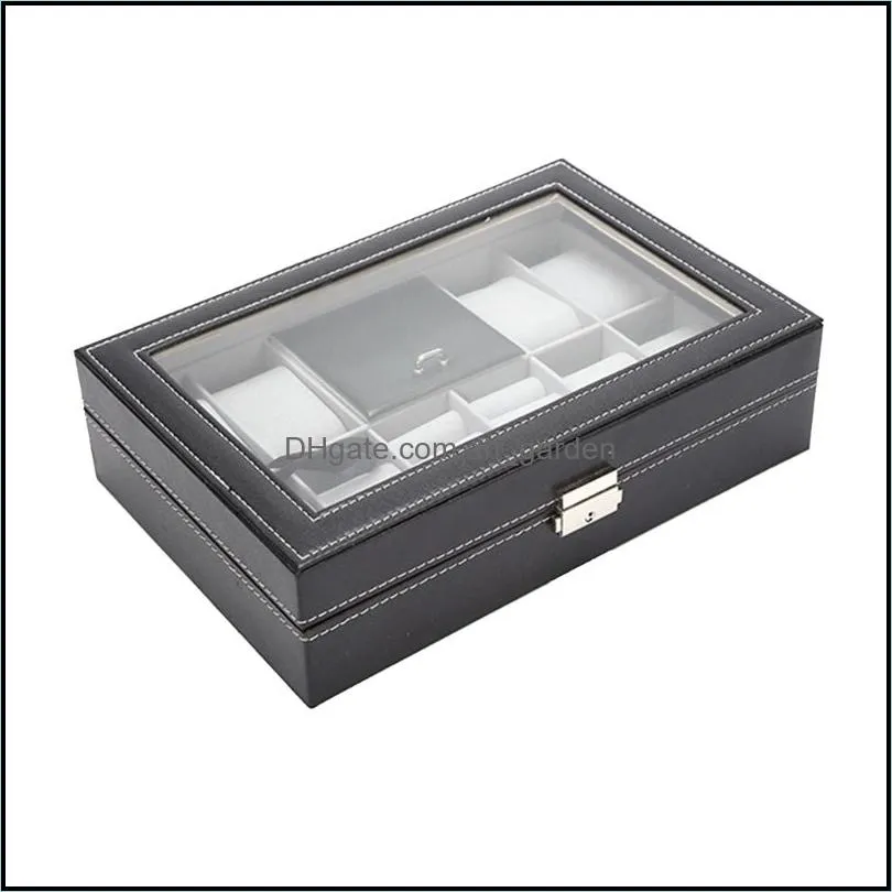 Jewelry Pouches Watch Box 10-Slot Leather Case Organizer Holder Storage For Rings Bracelet Display