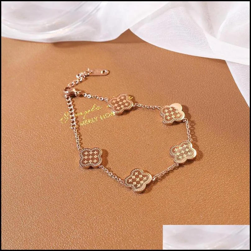 fashion clover charm bracelet gold titanium steel necklace earring for women gift