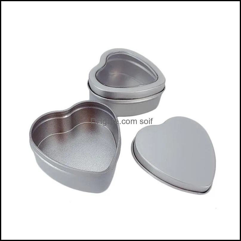 Heart Shaped Tinplate  Box Wedding Birthday Festival Candy Biscuit Jelly Drops Boxes With Window 60*59*27mm 205 J2