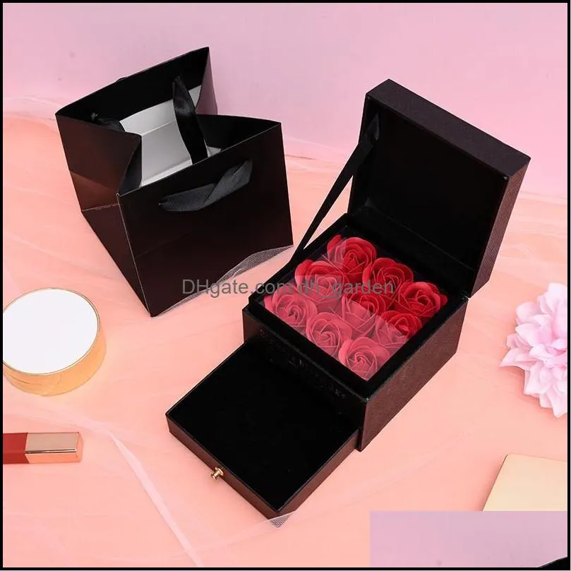 jewelry pouches bags valentines day nine roses box wooden double drawer gift brit22