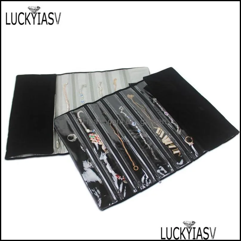 jewelry pouches bags 2022 est black velvet zipper roll bag portable necklace box 9 grid organizer storage jewellery display cases