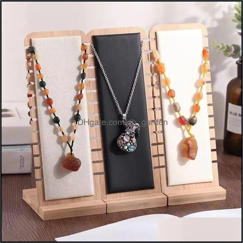 jewelry pouches bags bamboo display stand necklace wooden multiple easel showcase holder for necklacesjewelry