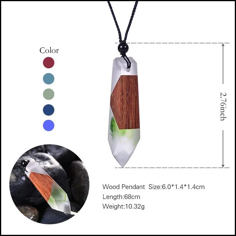 new creative ocean solidified wood resin necklace retro adjustable resin solid wood pendant sweater chain