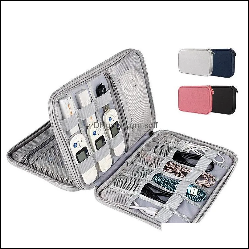 Portable Electronics Organizer 2 Layer Travel Cable Digital Gadget Pouch Hard Drive Power Bank Storage Bag 892 B3