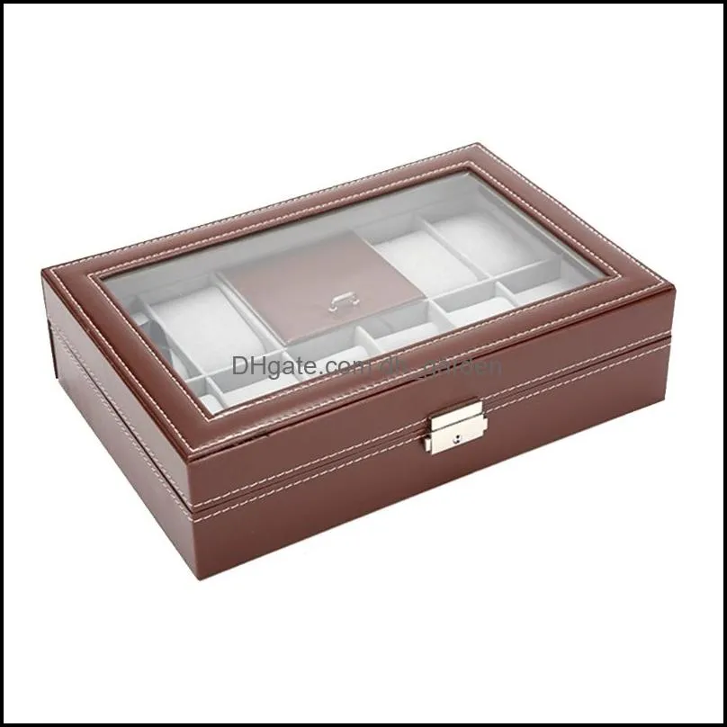 Jewelry Pouches Watch Box 10-Slot Leather Case Organizer Holder Storage For Rings Bracelet Display