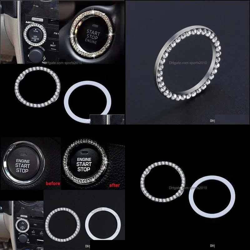 10pc new arrivals car suv bling decorative accessories button start switch silver diamond ring new