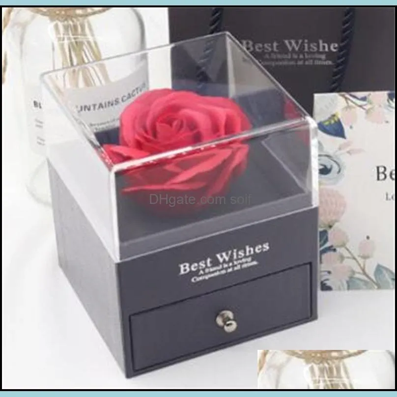Rose Flower Jewelry Boxes Romantic Valentine Msee pic Day Necklace Ring Immortal Box Boxs Gift Wrap Birthday Gifts 64 O2