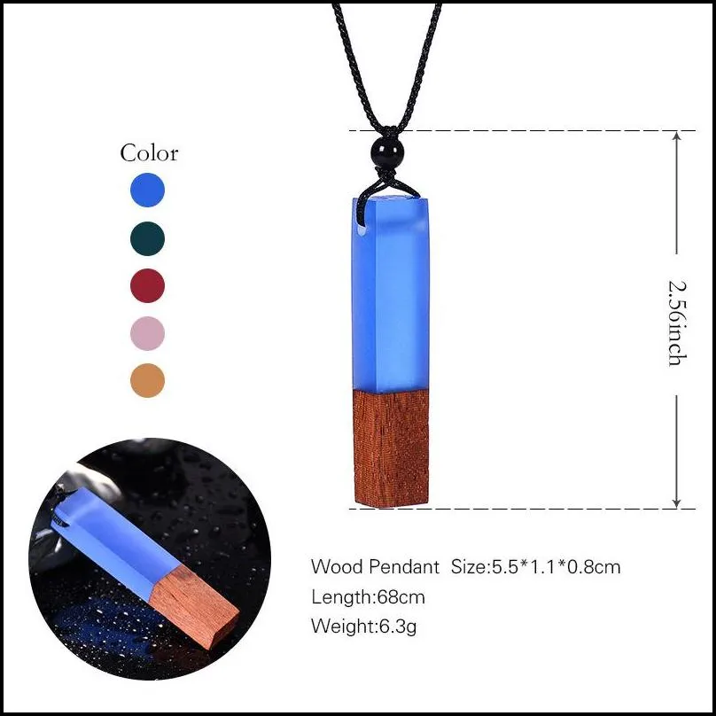 new creative ocean solidified wood resin necklace manual retro adjustable resin solid wood pendant sweater chain