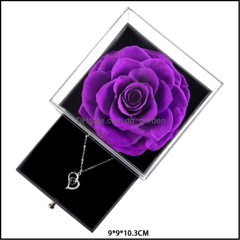 jewelry pouches bags unfaded flower rose box with surprise 100 languages i love you necklace strange gift for mother girlfriend brit22