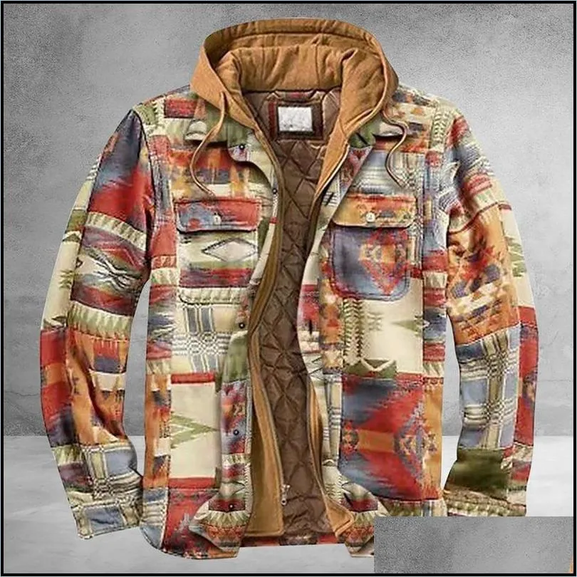 mens jackets men retro vintage spring winter long sleeve plaid shirt jacket for checked coat overcoat hooded pocket