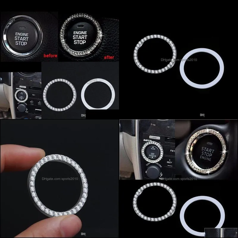 10pc new arrivals car suv bling decorative accessories button start switch silver diamond ring new