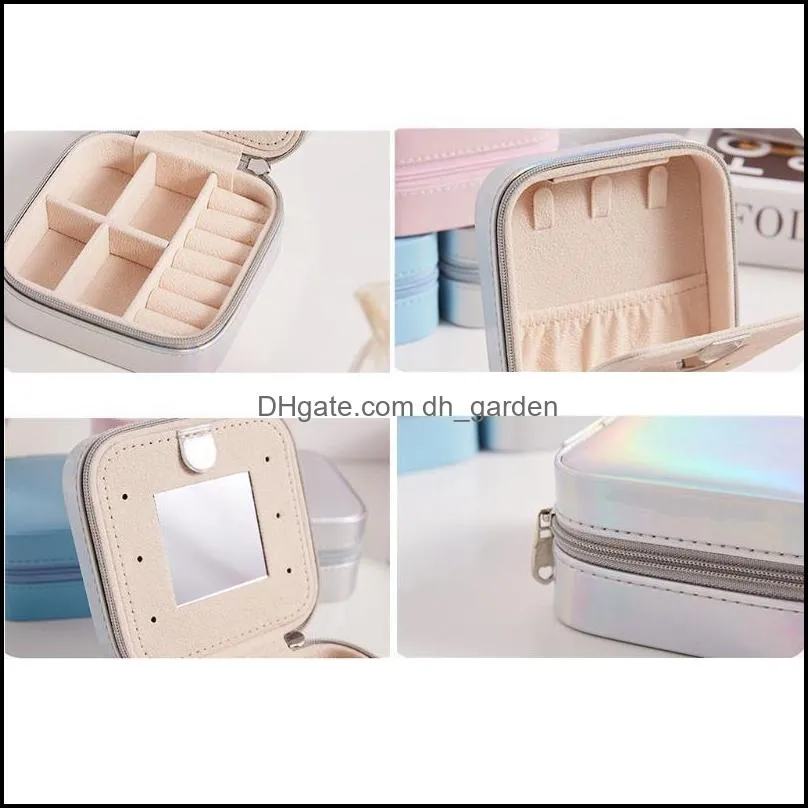 jewelry pouches bags lovely storage box simple and light luxury doublelayer necklace lipstick ring leather with mirrorjewelry