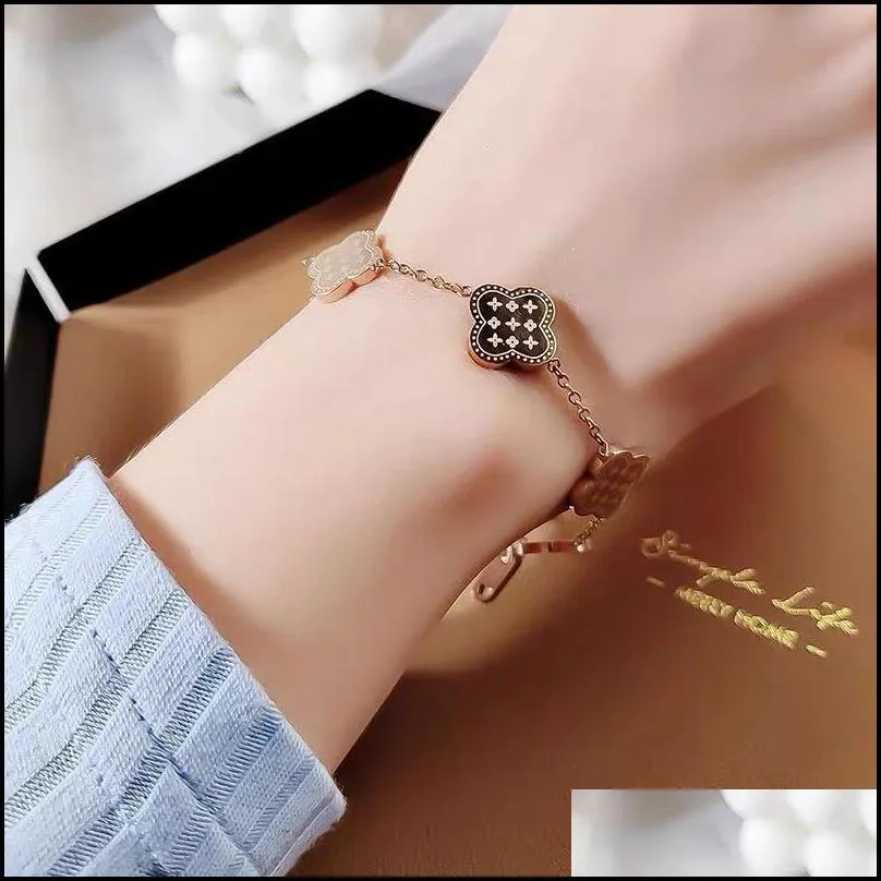 fashion clover charm bracelet gold titanium steel necklace earring for women gift