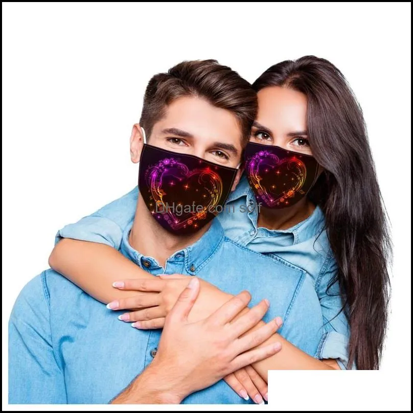 Valentine`s Day Masks Printed Couple Facemask Outdoor sports Wind-proof Dust-proof Mouth mask Designer Masks