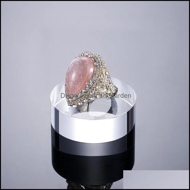jewelry pouches bags diameter 5cm round clear acrylic display stand cabinet shop retail exhibition ring cosmetic perfume holder block
