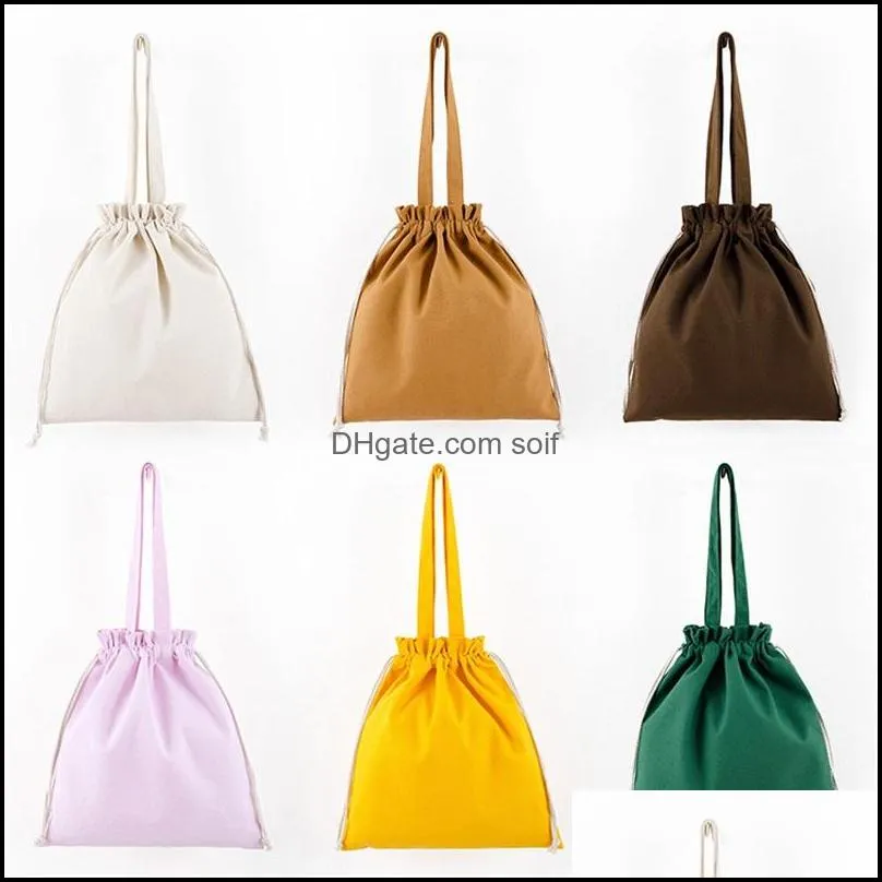 Women Canvas Casual Shoulder Bag Pleated Drawstring Shopping Environment-friendly Bag Female Solid Color Large Capacity Book Bag 67 O2